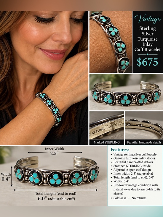Jewelry - Vintage Native American Silver Turquoise cuff bracelet
